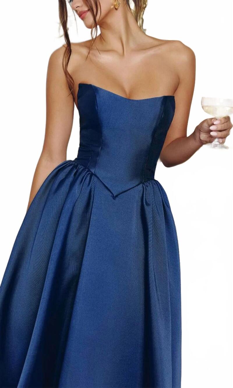 NEW AMORIS strapless tea midi dress - plus in navy - Picture 2 of 2